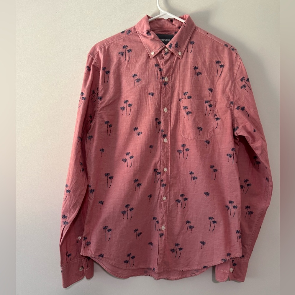 Bonobos Coral Palm Print Casual Shirt